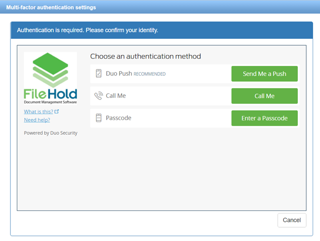 Duo MFA - Authentication method