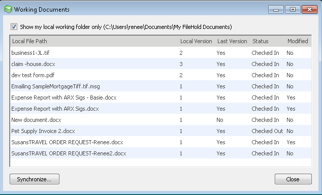 Working with offline documents in the document management system