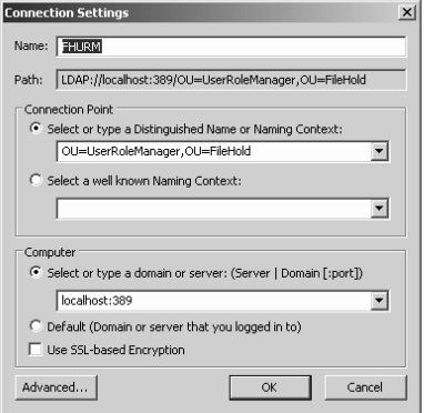 Connection settings ADSI edit