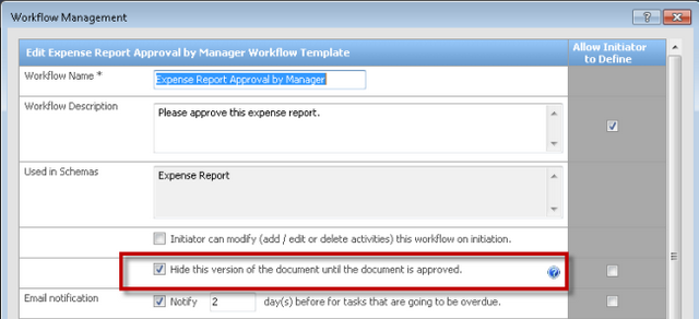 Hide document version on workflow template
