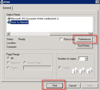 Print dialog - Print to FileHold
