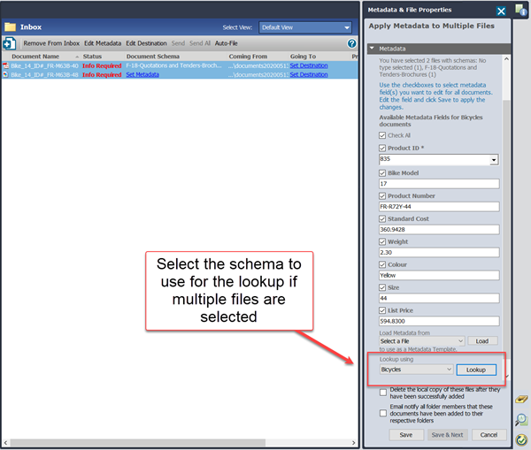 Schema lookup for multiple documents