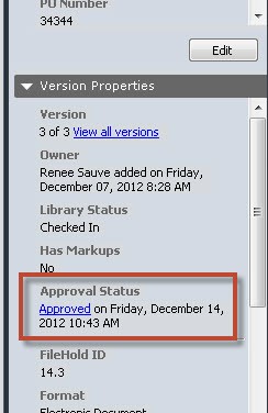 Approval status in version properties