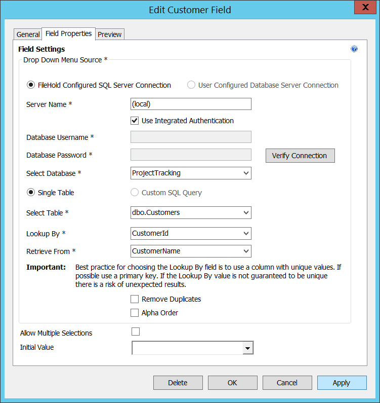Customer metadata field description