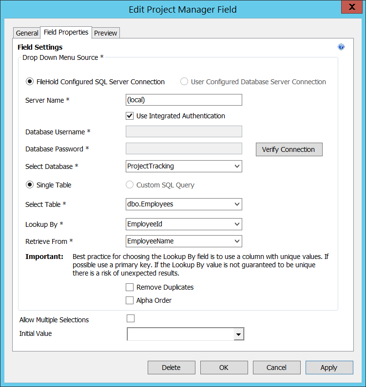 Project manager metadata field description