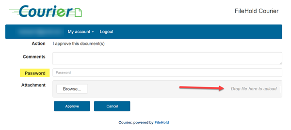 Approval screen in Courier portal