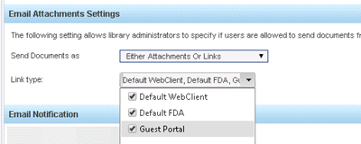 Email attachment settings
