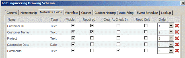 Metadata tab in a schema