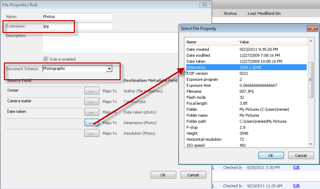 Configuration of file properties extraction rule
