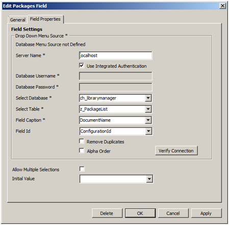 Dropdown metadata field configuration