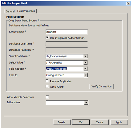Database dropdown configuration example 2