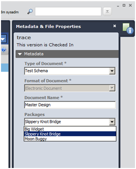 Metadata pane with dropdown list example
