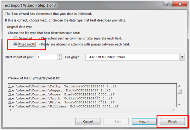 Document migration with Excel -text import wizard