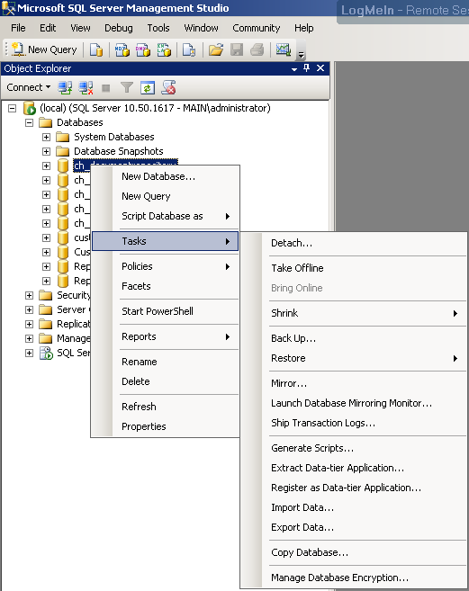 Detach databases - uninstall FileHold