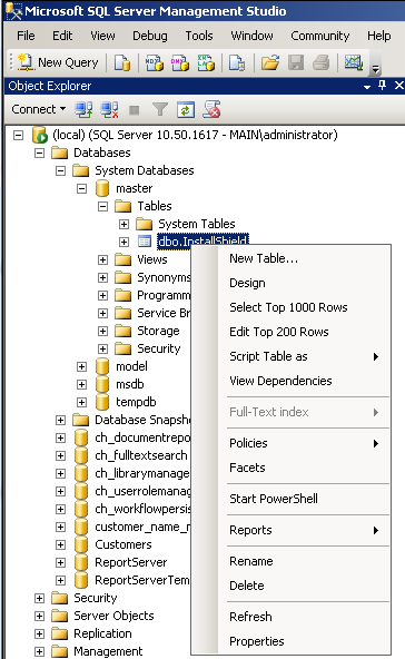 InstallSheild SQL - uninstall FileHold