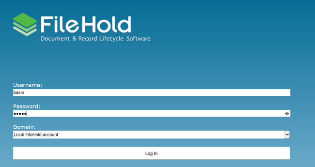 Mobile FileHold login screen