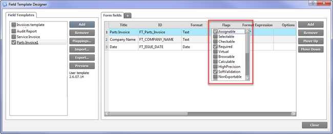 SmartSoft Capture template flags