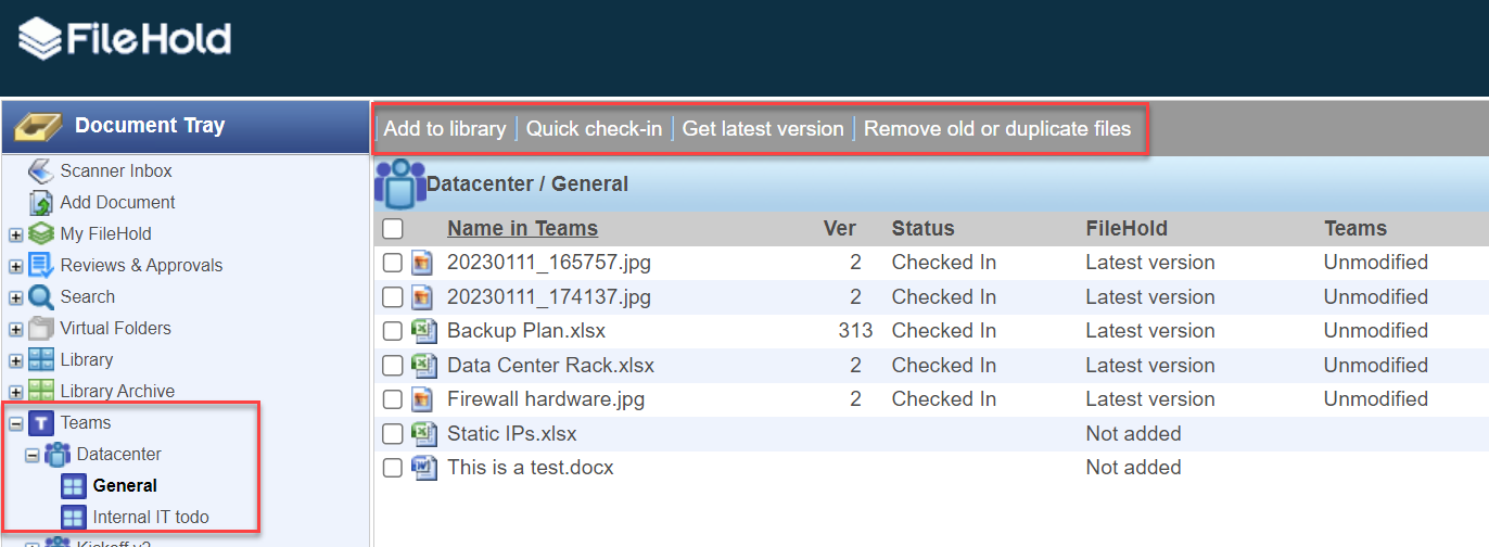 FileHold Teams integration web client view