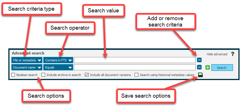 advanced search panel