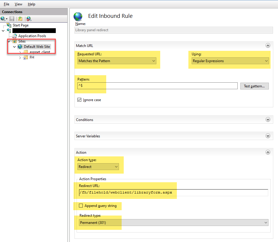 IIS edit inbound rule 