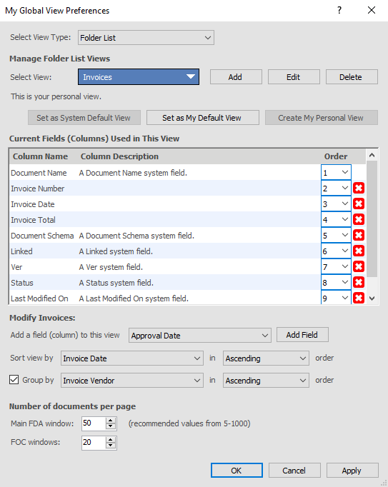 Custom view for Invoices