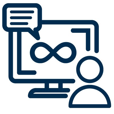 person watching screen with infinity symbol icon